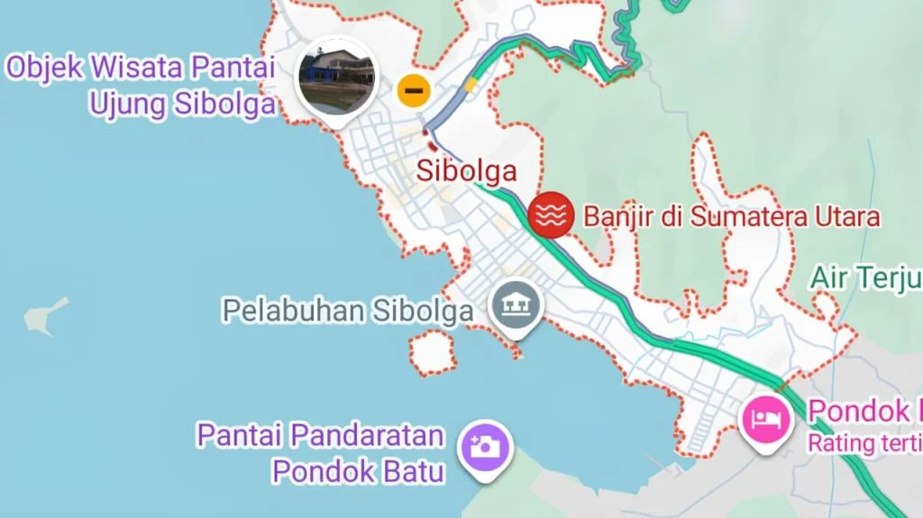 Peta sebaran banjir Bencana Sumatera 2025 di Sibolga dan Sumatera Utara, menunjukkan titik lokasi terdampak.