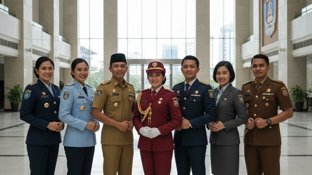 taruna dan taruni mengenakan berbagai jenis seragam instansi sekolah kedinasan seperti Kemenhub, Kemenkumham, dan Kepolisian.